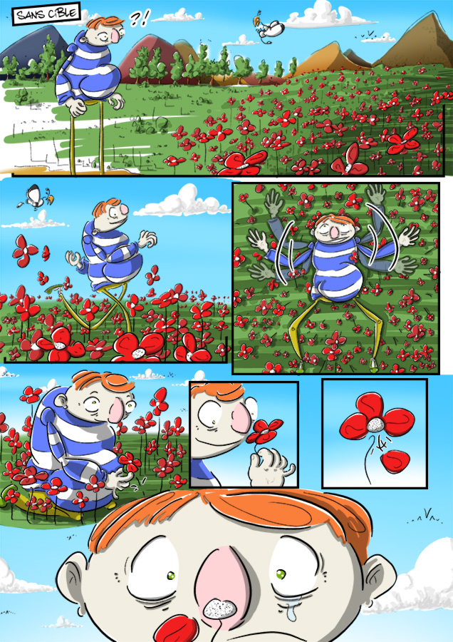 geant sans cible cent cibles sensible bd bande dessinee gag humour inkblood olivier giner histoire coquelicot fleurs p1 1