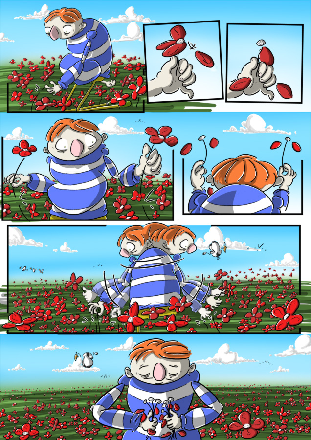 geant sans cible cent cibles sensible bd bande dessinee gag humour inkblood olivier giner histoire coquelicot fleurs p2