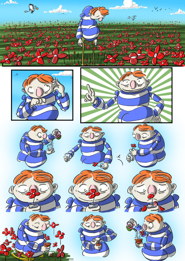 geant sans cible cent cibles sensible bd bande dessinee gag humour inkblood olivier giner histoire coquelicot fleurs p3